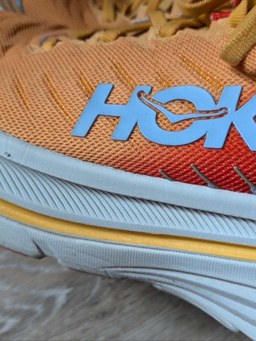 Hoka One One Bondi X Size 10 Fiesta Amber Yellow Athletic Running Shoe - Picture 7 of 11
